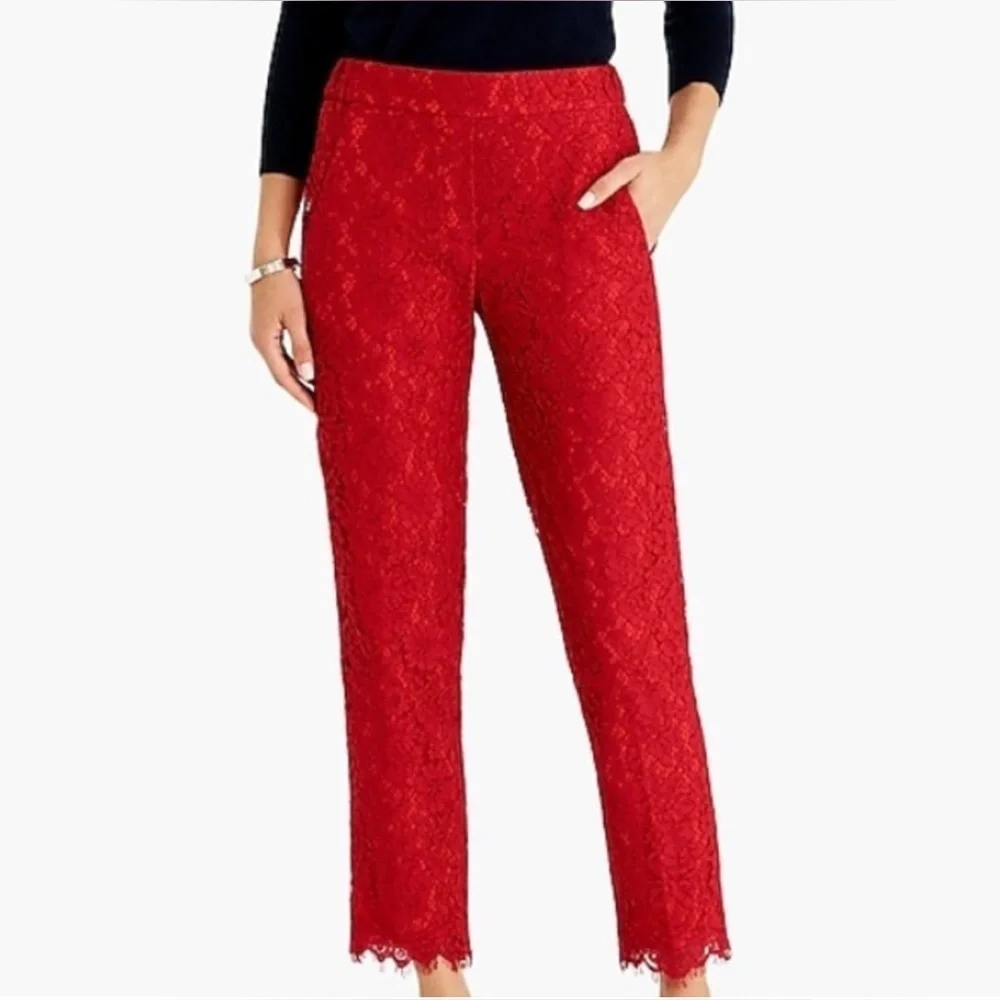 J. Crew Red Floral Lace Easy Ankle Pant Size 6